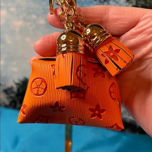 Orange and Gold Bag Charm/ Key Holder Designer Vibe! New - Picture 3 of 6
